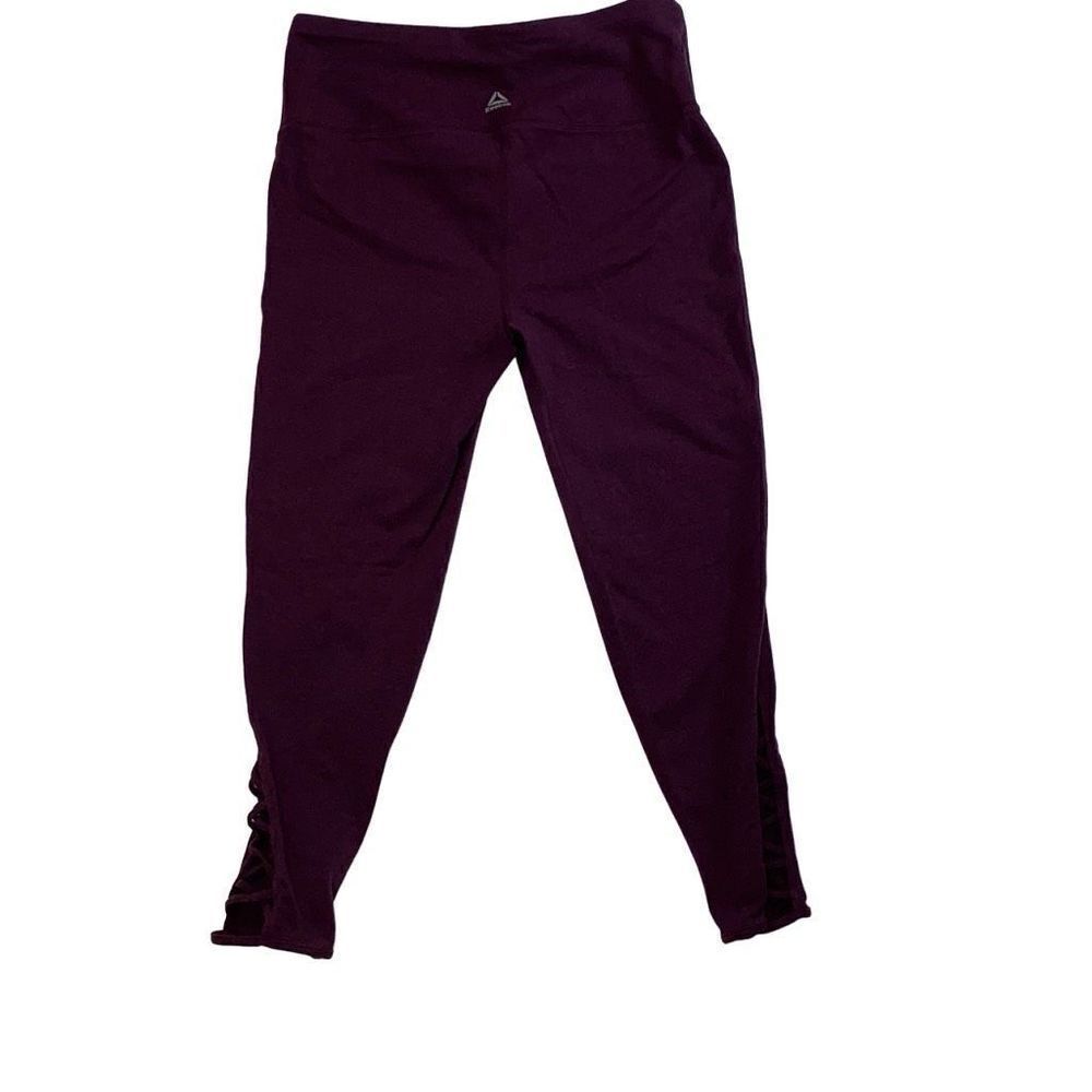 Reebok Yoga Pants Purple Womens Large Long Athletic  With Ankle Calf Accent